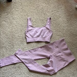 Lilac Ribbed Crop Top and Leggings Set